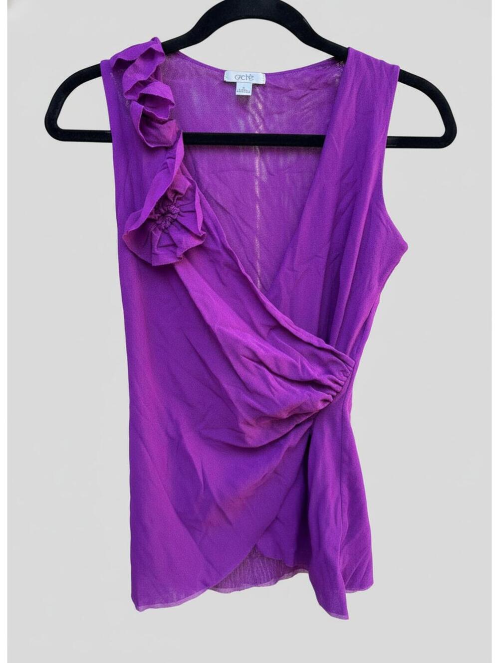 Cache Purple Sleeveless Ruffle Detail Top Size Small